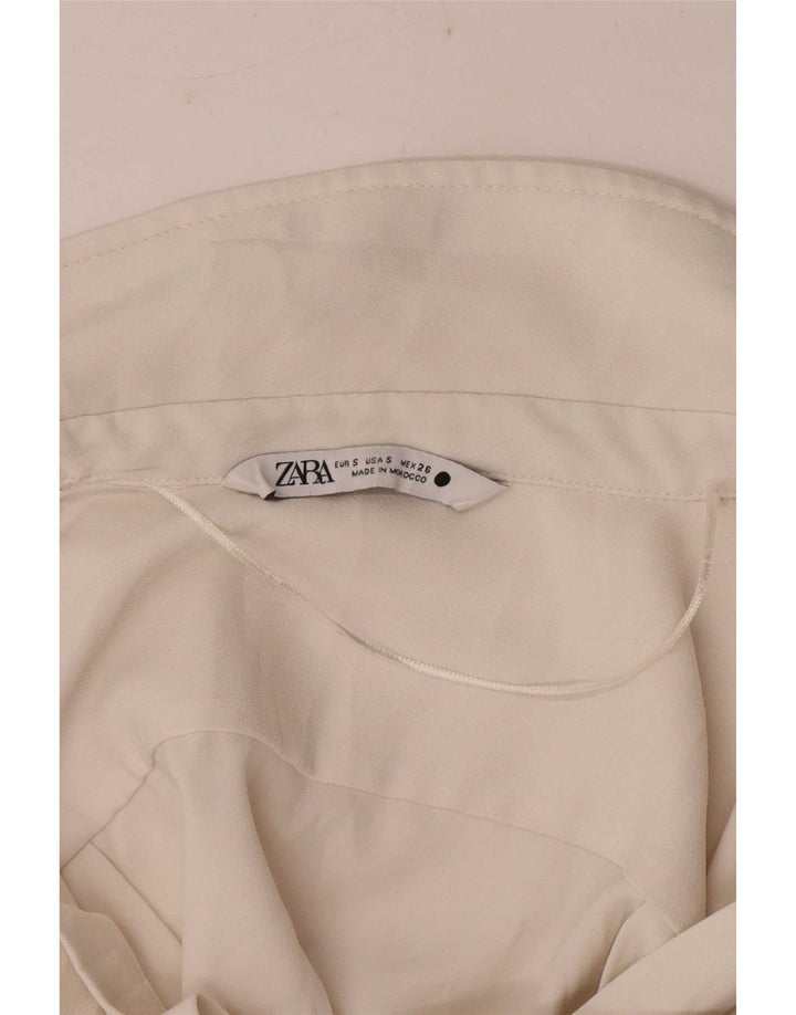 Zara Mujer Crop Blusa De Manga Larga Top UK 10 Small Off White