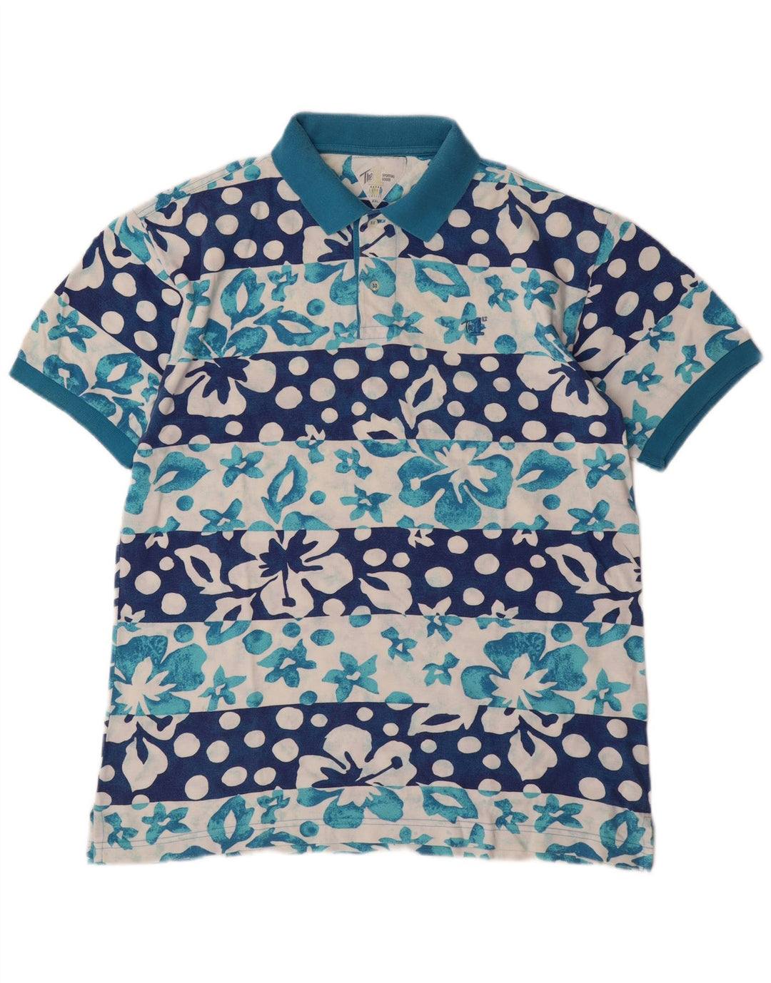 Polo VINTAGE para hombre 2XL Algodón floral azul