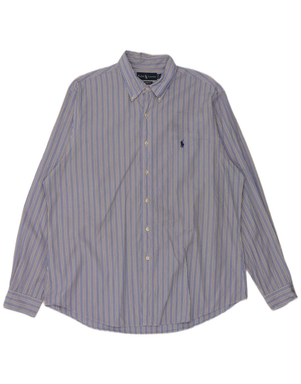 Ralph Lauren Camisa de ajuste personalizado para hombre Talla 17 1/2 XL Algodón a rayas azules