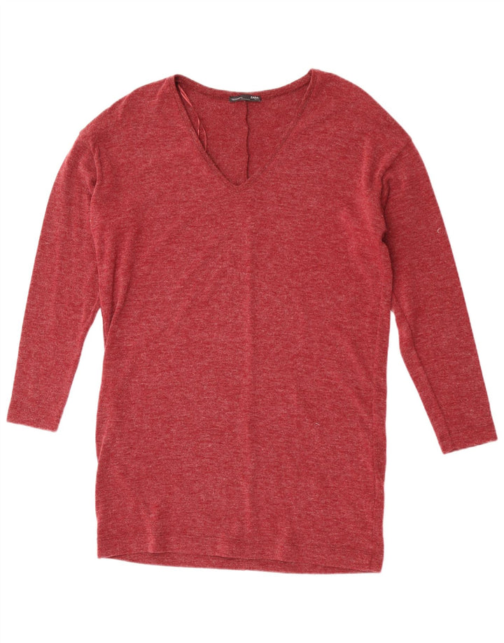 Zara Mujer Top Manga Larga UK 44 Medio Granate Poliéster Moteado