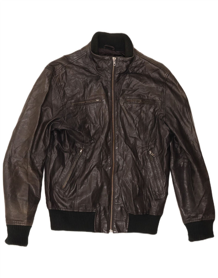 Jack & Jones Chaqueta Bomber de Cuero para Hombre UK 38 Medium Negro