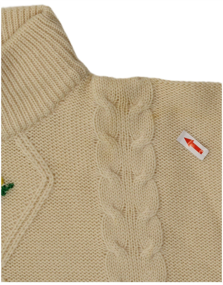 Vintage mujer cuello tortuga jersey suéter Reino Unido 14 medio amarillo floral