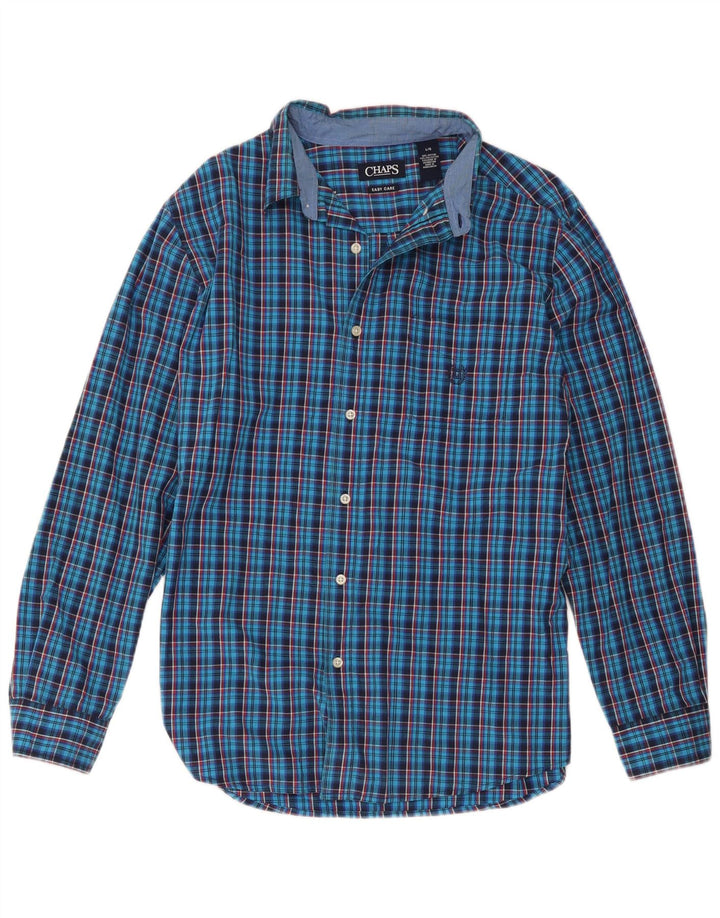 Chaps Camisa de fácil cuidado para hombre de algodón a cuadros azul grande