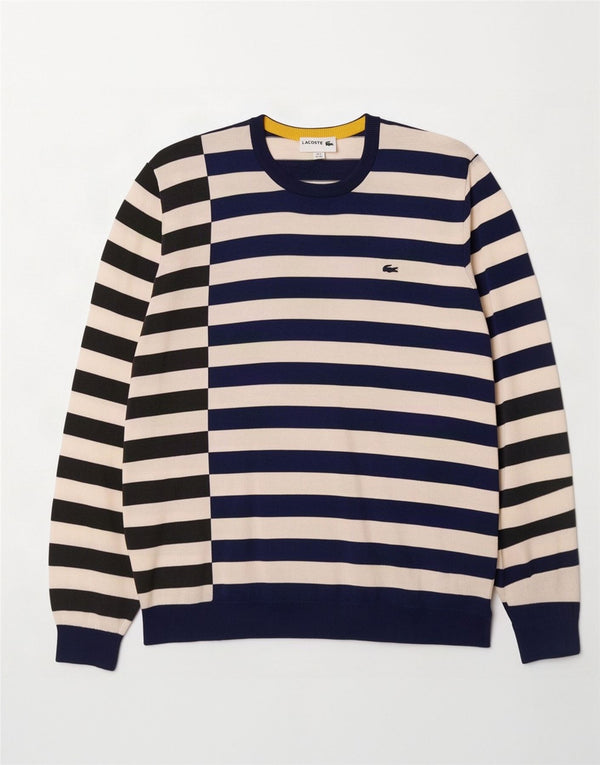 Lacoste Jersey de cuello redondo para hombre talla 8 3XL algodón a rayas azul marino