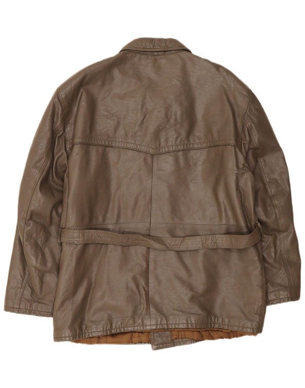Chaqueta de cuero vintage para hombre IT 54 2XL Marrón