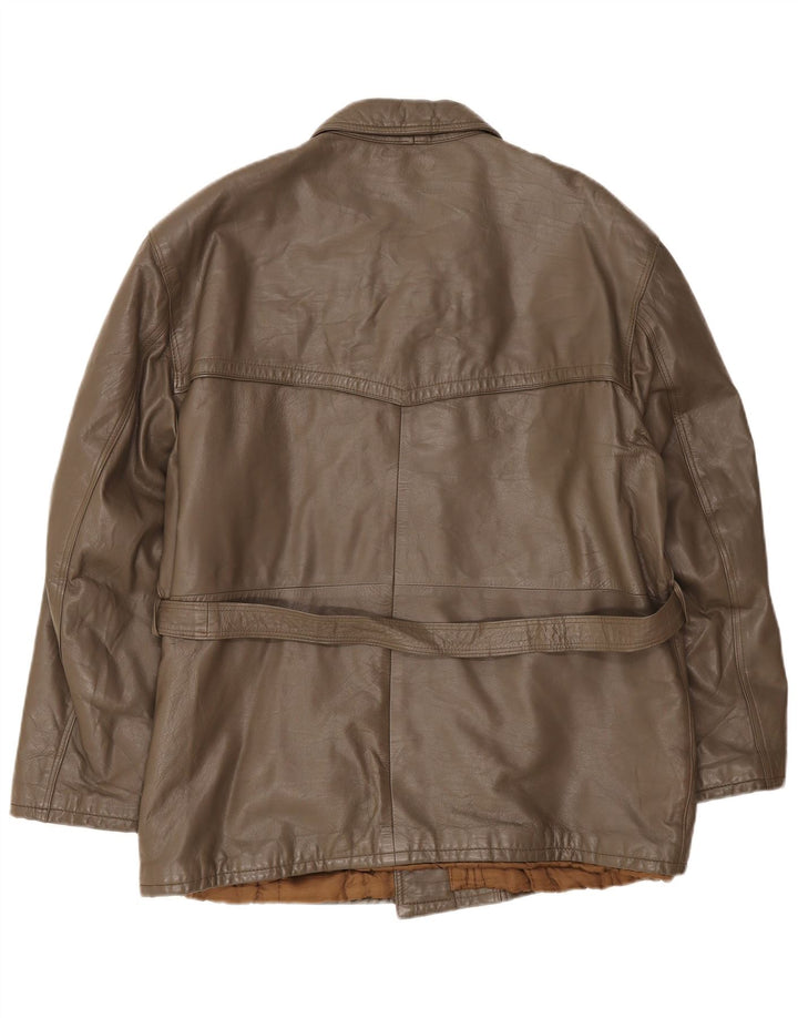 Chaqueta de cuero vintage para hombre IT 54 2XL Marrón