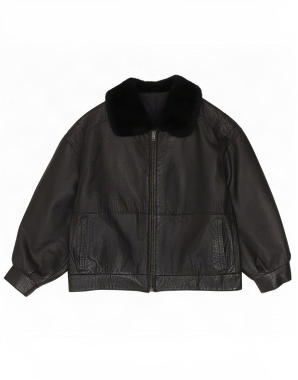 Vintage Womens Loose Fit Leather Jacket IT 40 Small Black