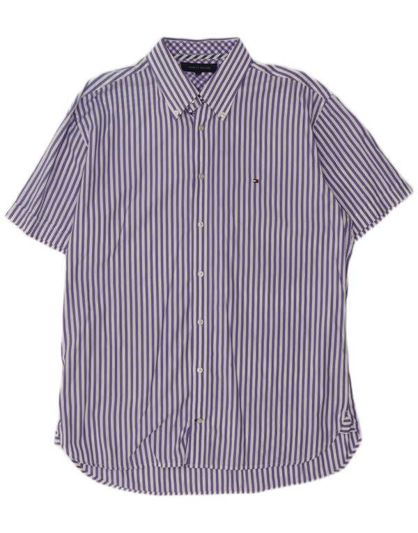 Tommy Hilfiger Camisa de manga corta para hombre de algodón a rayas violeta grande