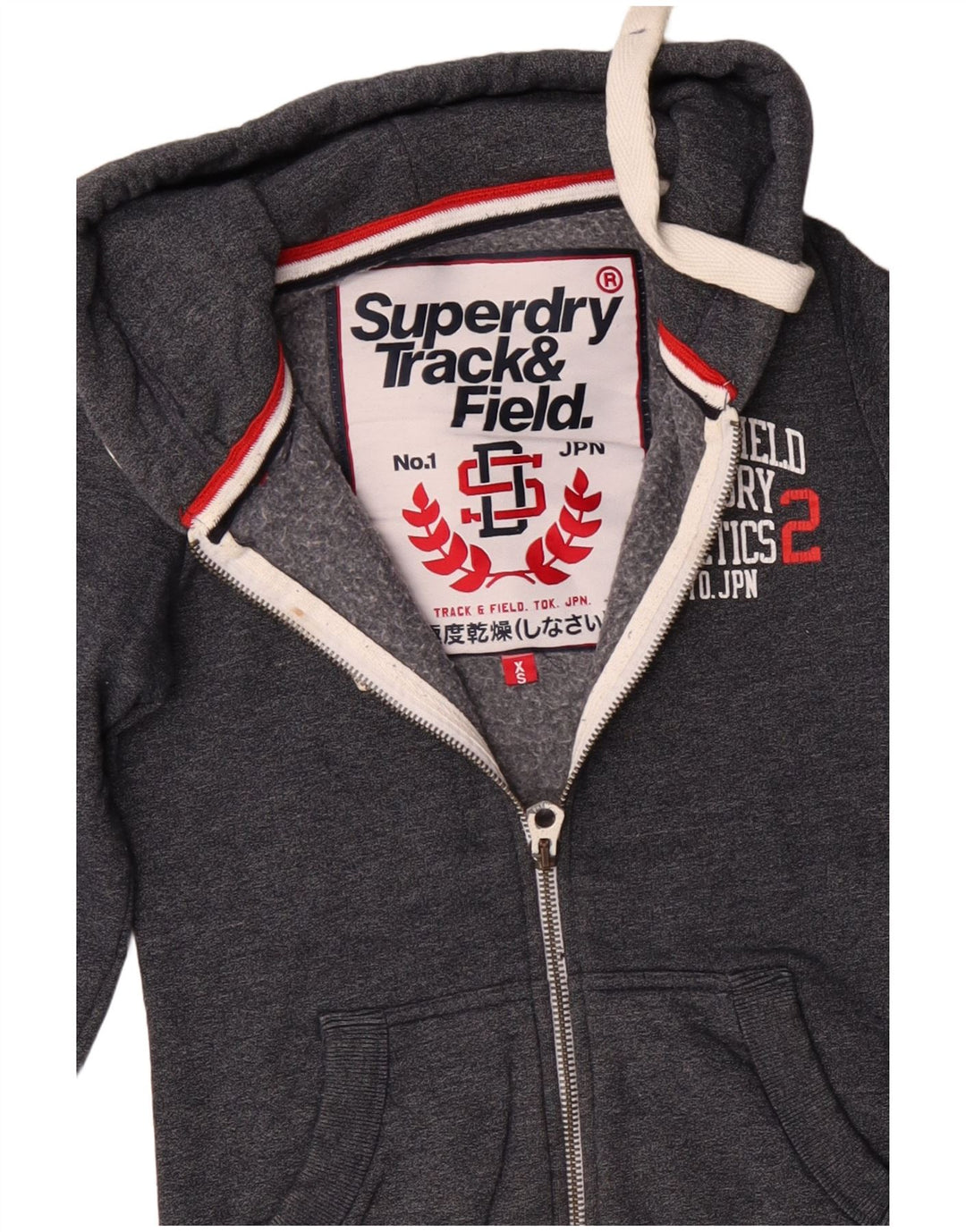 SUPERDRY Suéter con capucha y cremallera para hombre Track & Field Graphic XS Algodón gris