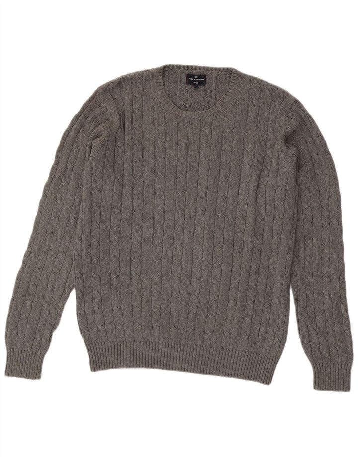 Marks & Spencer Jersey de cuello redondo azul Harbor para hombre, talla grande, gris