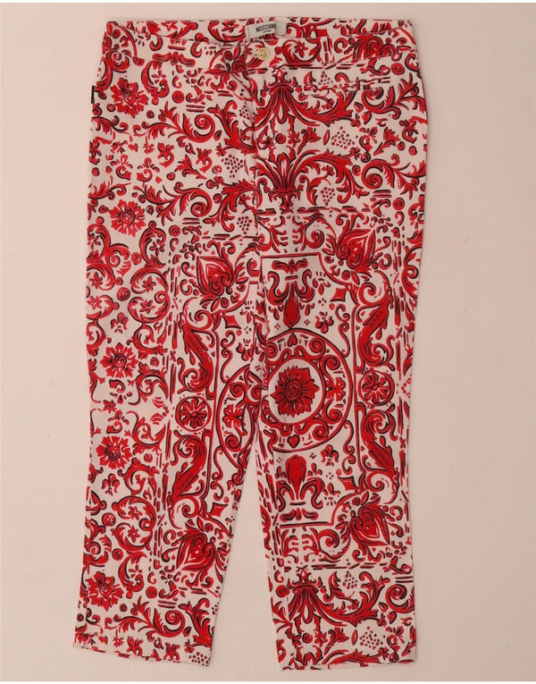 MOSCHINO Pantalones capri rectos para mujer UK 12 Medium W28 L21 Red Paisley