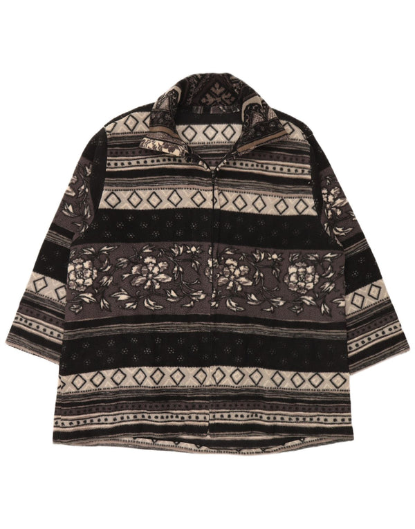 Vintage mujer longline chaqueta polar Reino Unido 20 2XL gris Fair Isle