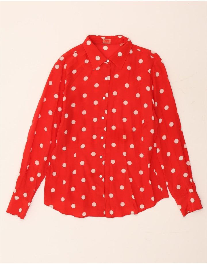 Blusa vintage para mujer IT 48 XL Seda de lunares rojos