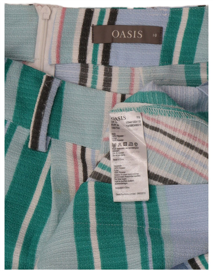 Oasis Falda Acampanada para Mujer UK 10 Small W27 Poliéster A Rayas Azul