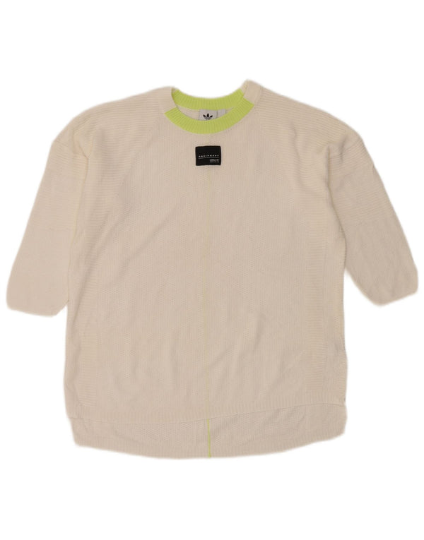 Adidas Suéter de cuello redondo para mujer UK 8 Small White Colourblock