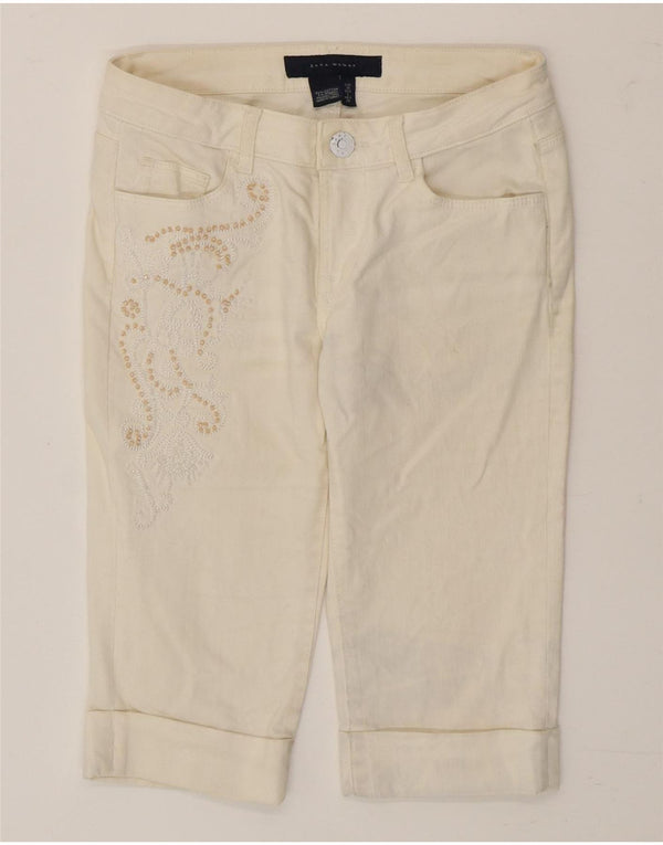 Zara Pantalones Cortos Casuales Para Mujer EU 36 XS W26 Algodón Paisley Blanco