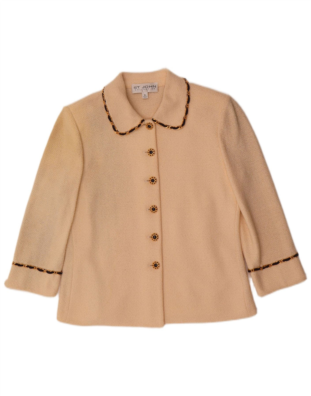 VINTAGE Mujer 3/4 Manga Cardigan Suéter US 8 Mediana Lana Blanca