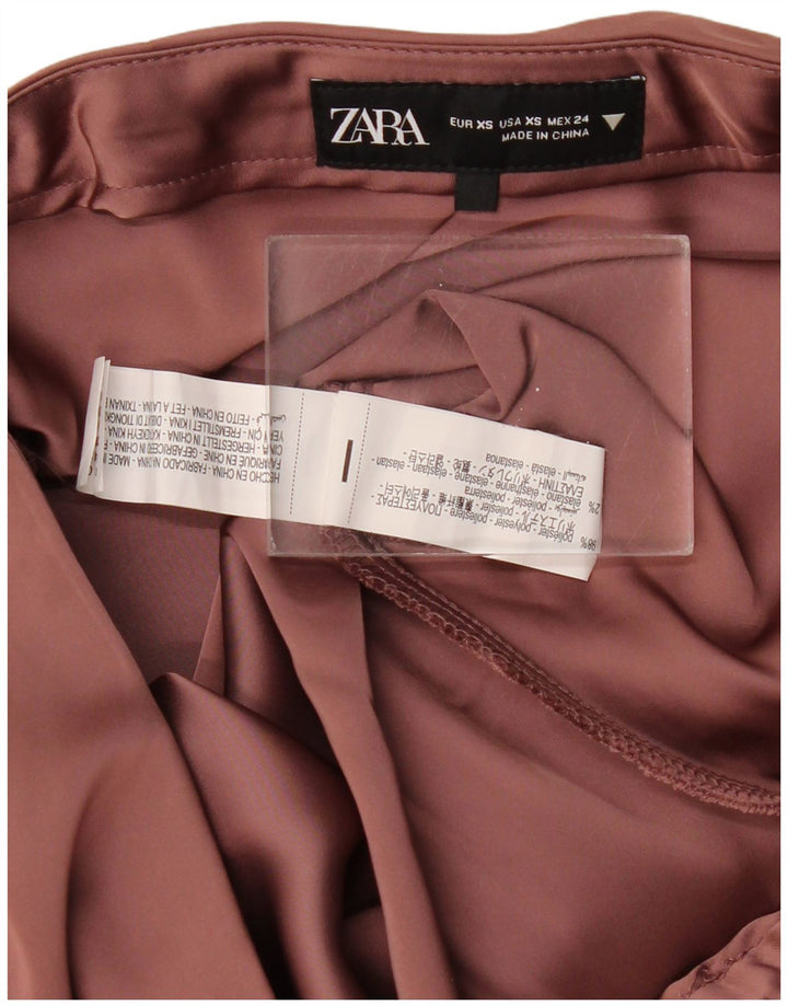 ZARA Mujer Maxi Falda XS W24 Poliéster Burdeos