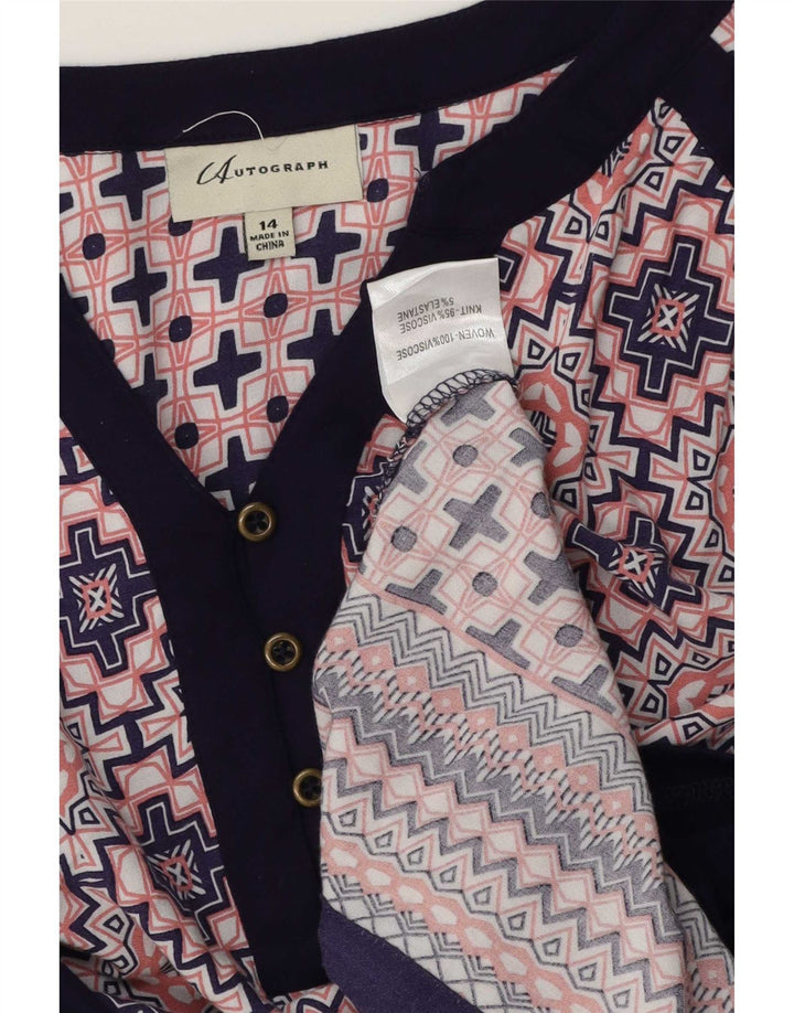 Marks & Spencer Blusa de manga 3/4 para mujer UK 44 Grande Azul Geométrico