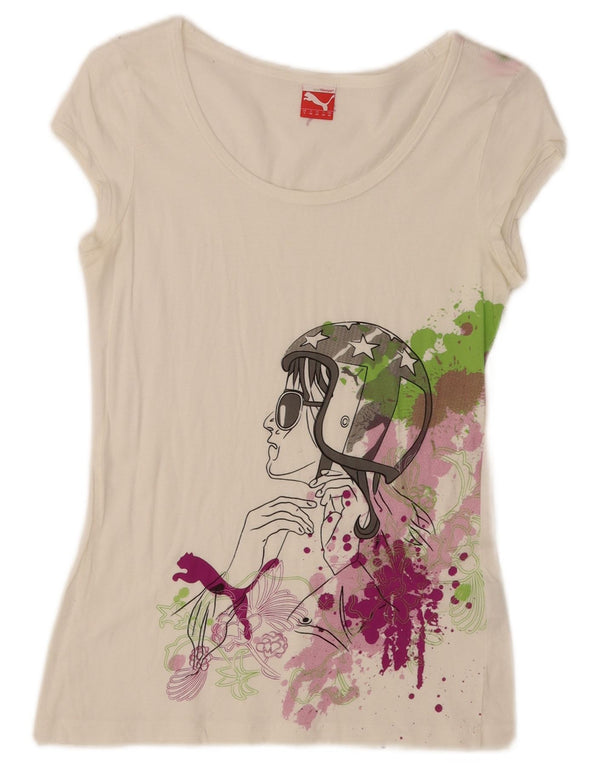 Puma Womens Regular Graphic T-Shirt Top UK 10 Small White