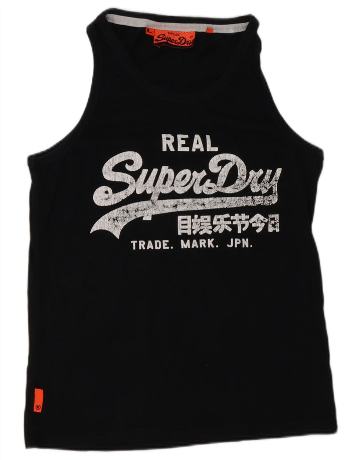 Superdry Hombre Camiseta Sin Mangas Con Gráfico Grande De Algodón Negro