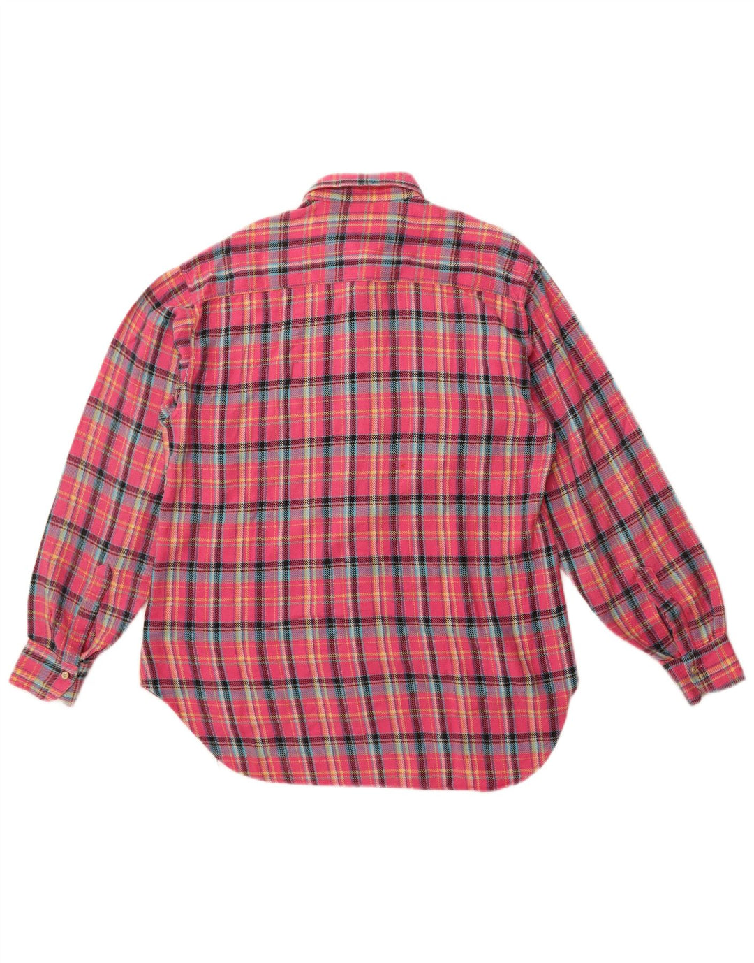 Benetton Camisa Larga De Franela Mujer UK 44 Large Pink Check Cotton