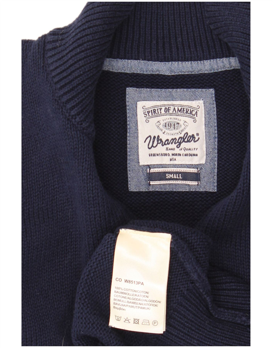 Wrangler Jersey con cuello y cremallera para hombre, talla pequeña, algodón azul marino