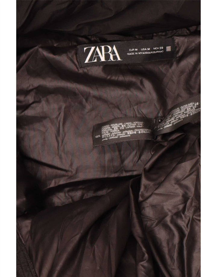 Zara Mens Abrigo acolchado extragrande con capucha UK 44 Poliéster negro mediano