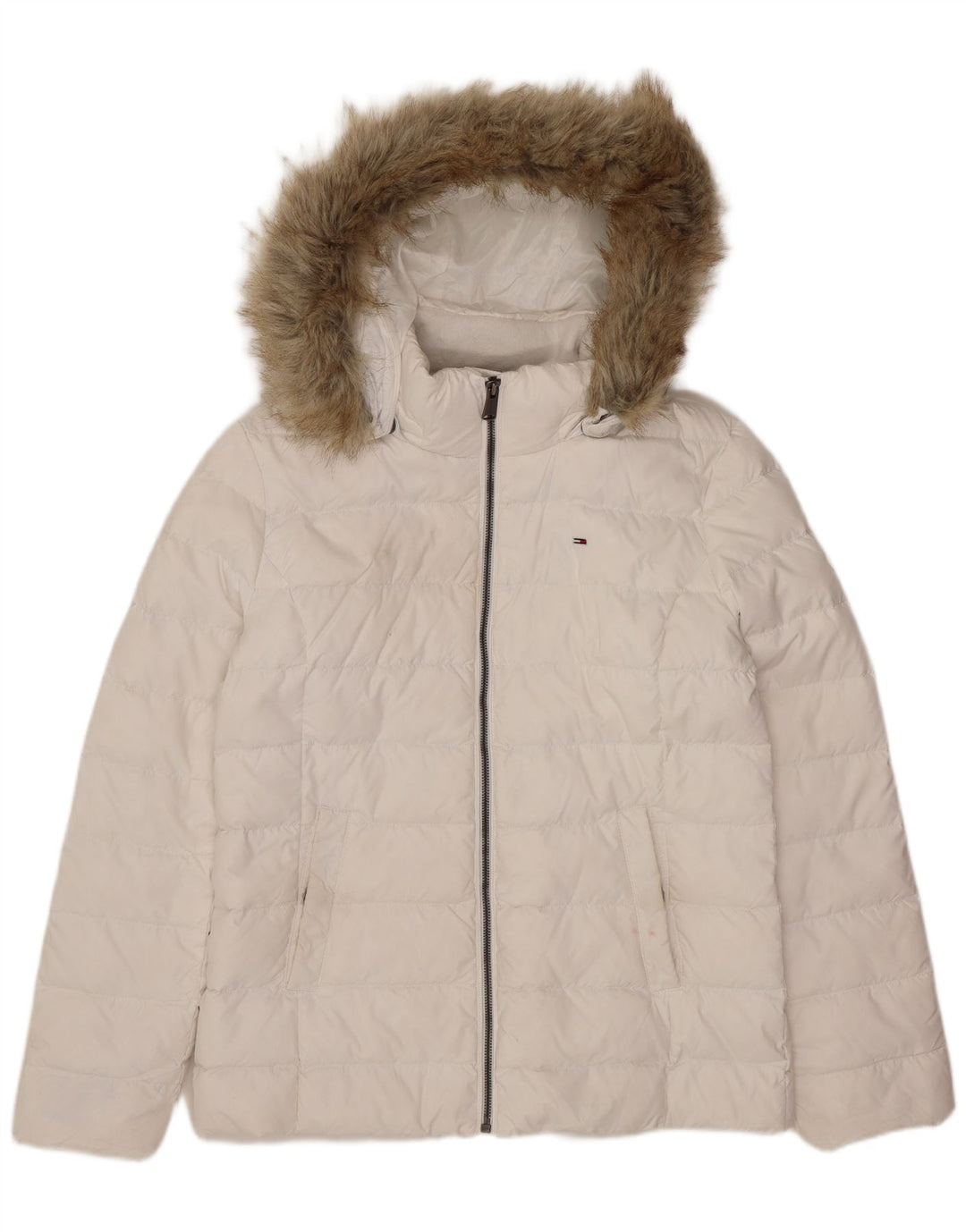 Tommy Hilfiger Chaqueta acolchada con capucha para mujer UK 46 Poliéster blanco grande
