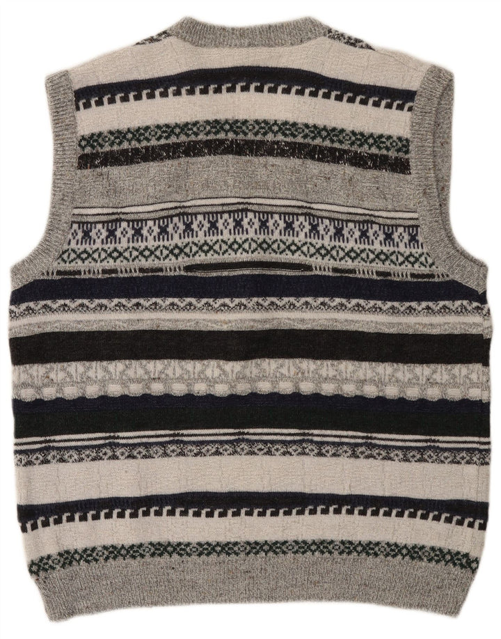 VINTAGE Chaleco para hombre Camiseta sin mangas Poliacrílico a rayas gris medio