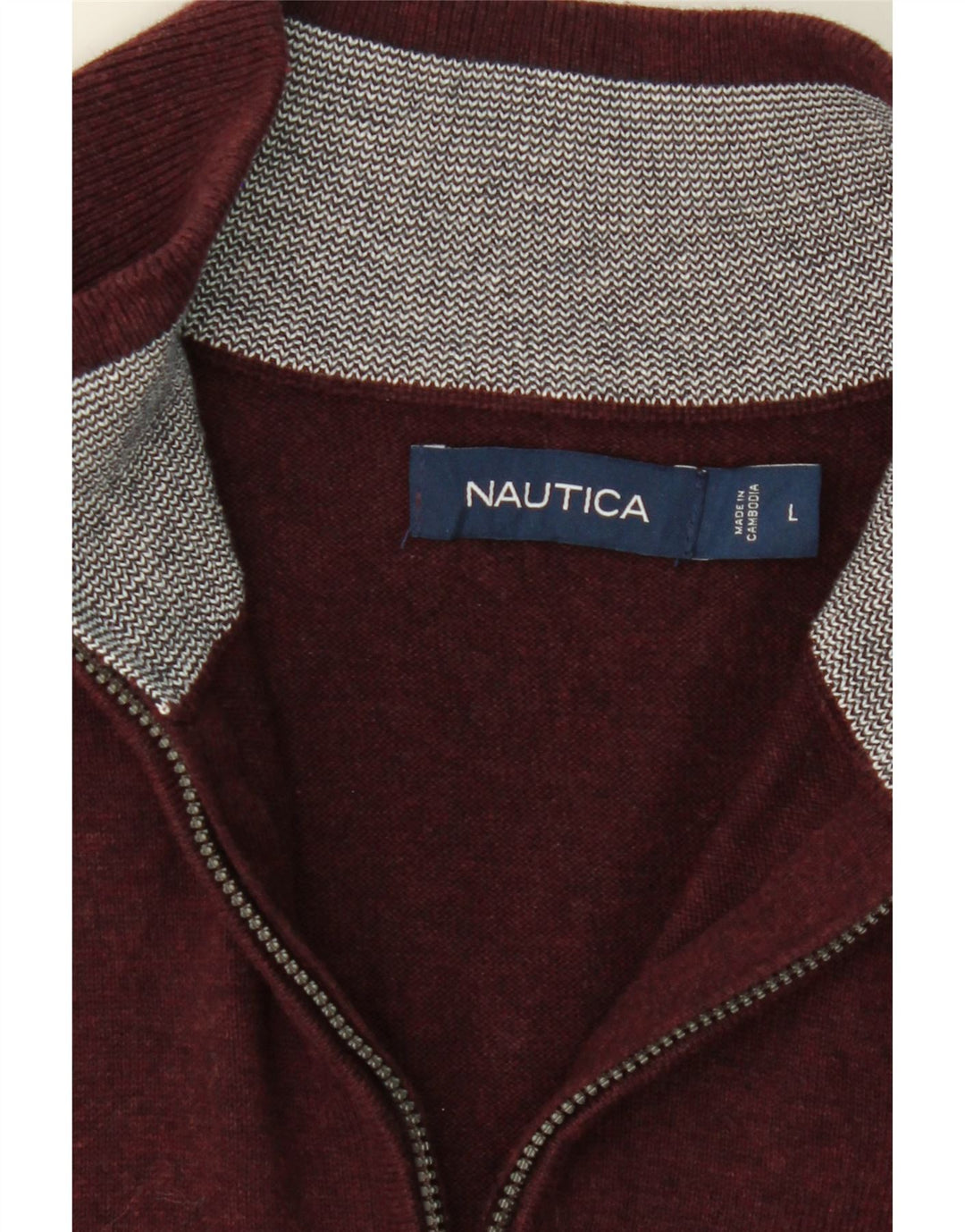 NAUTICA Mens Zip Neck Jumper Sweater Large Maroon Cotton Vintage Nautica and Second-Hand Nautica from Messina Hembry 