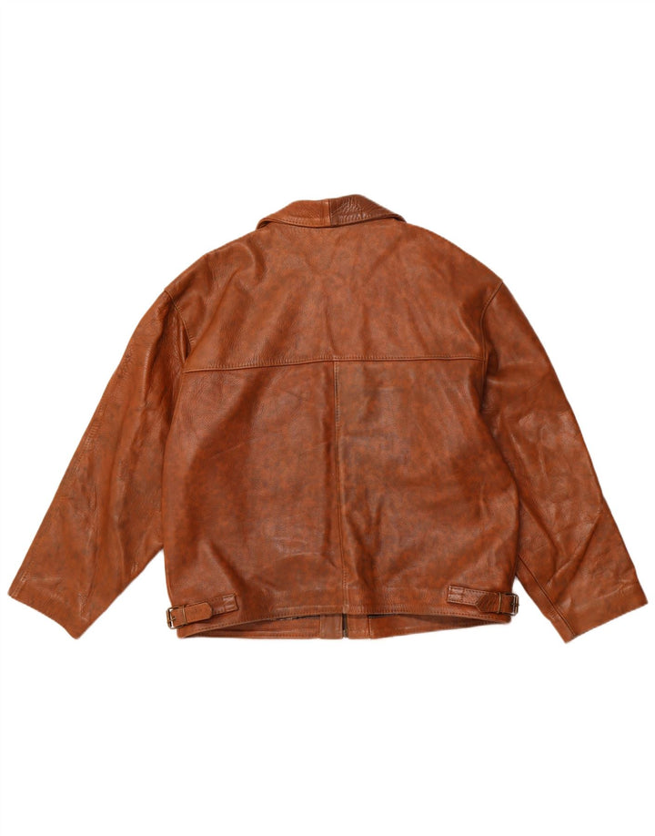 Chaqueta de cuero vintage para mujer Reino Unido 18 XL cuero marrón moteado