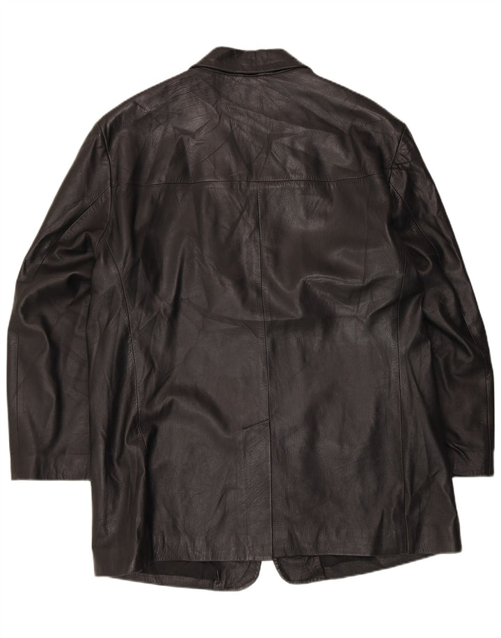 Johns And Son's Chaqueta tipo blazer de cuero con 3 botones para hombre IT 56 3XL Cuero negro
