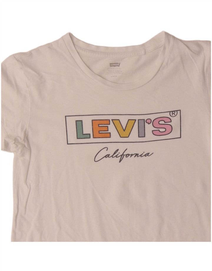 LEVI'S Camiseta corta con gráfico para mujer UK 10 Small White Cotton