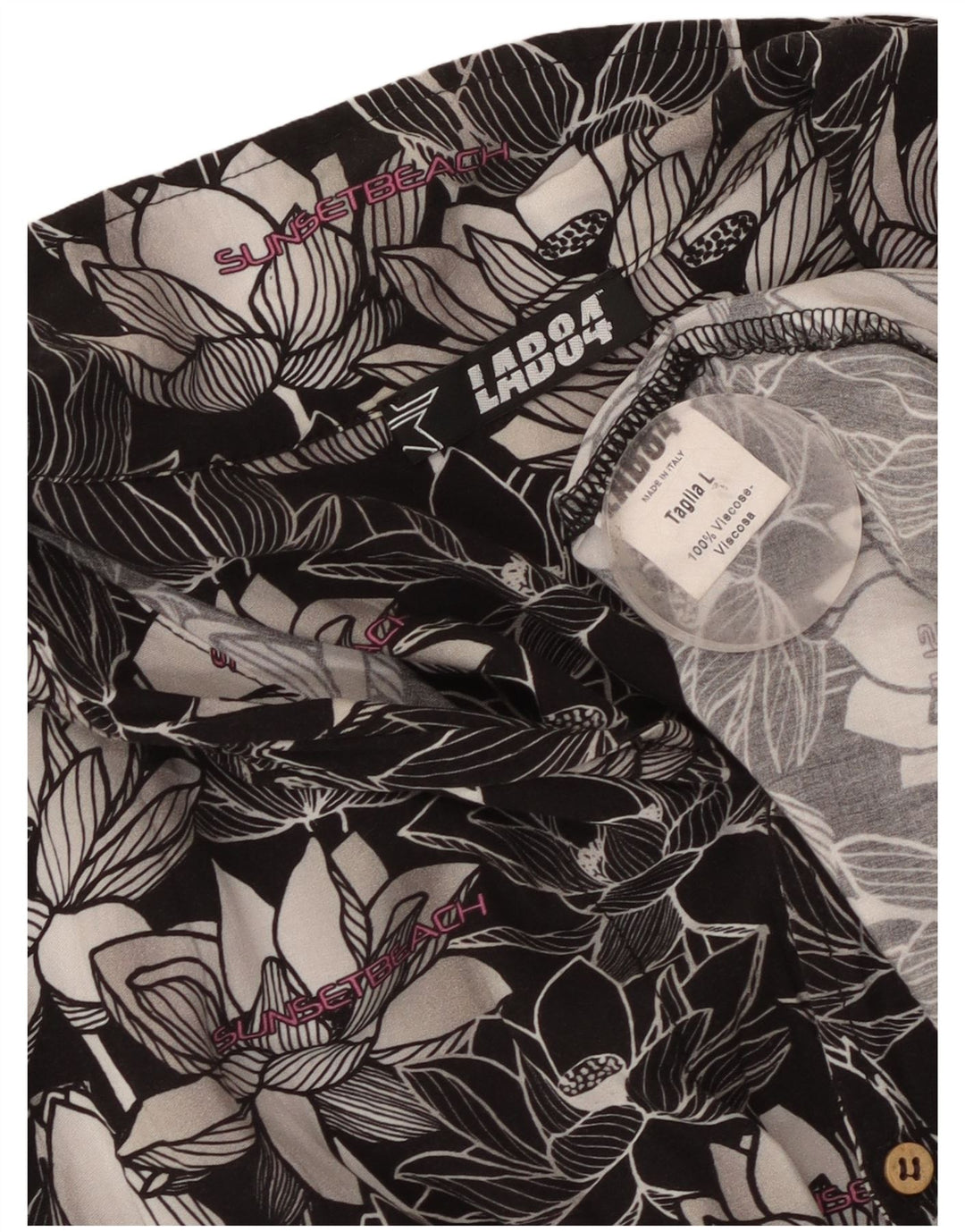 Vintage hombres camisa de manga corta grande negro floral