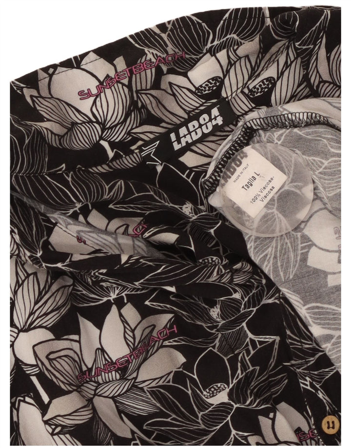 Vintage hombres camisa de manga corta grande negro floral