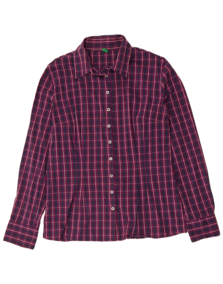 BENETTON Camisa de mujer UK 46 Grande Púrpura Cuadros Algodón