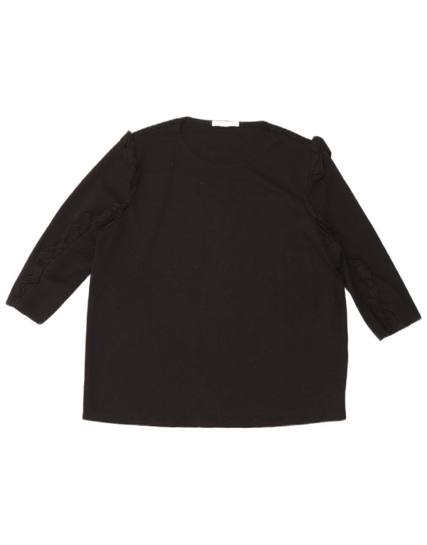 Zara Mujer Top Manga 3/4 UK 46 Grande Algodón Negro