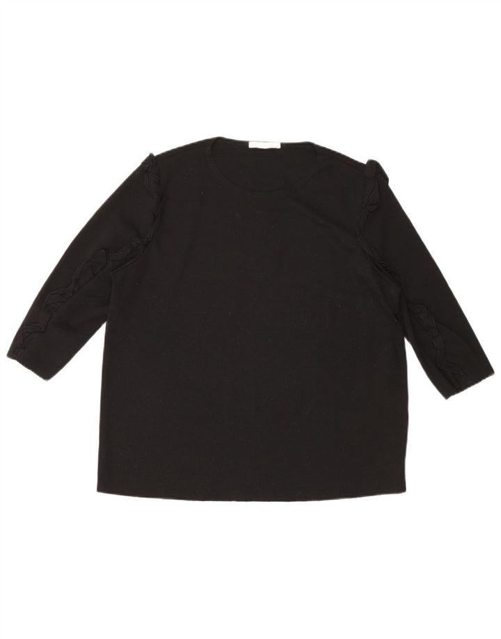 Zara Mujer Top Manga 3/4 UK 46 Grande Algodón Negro