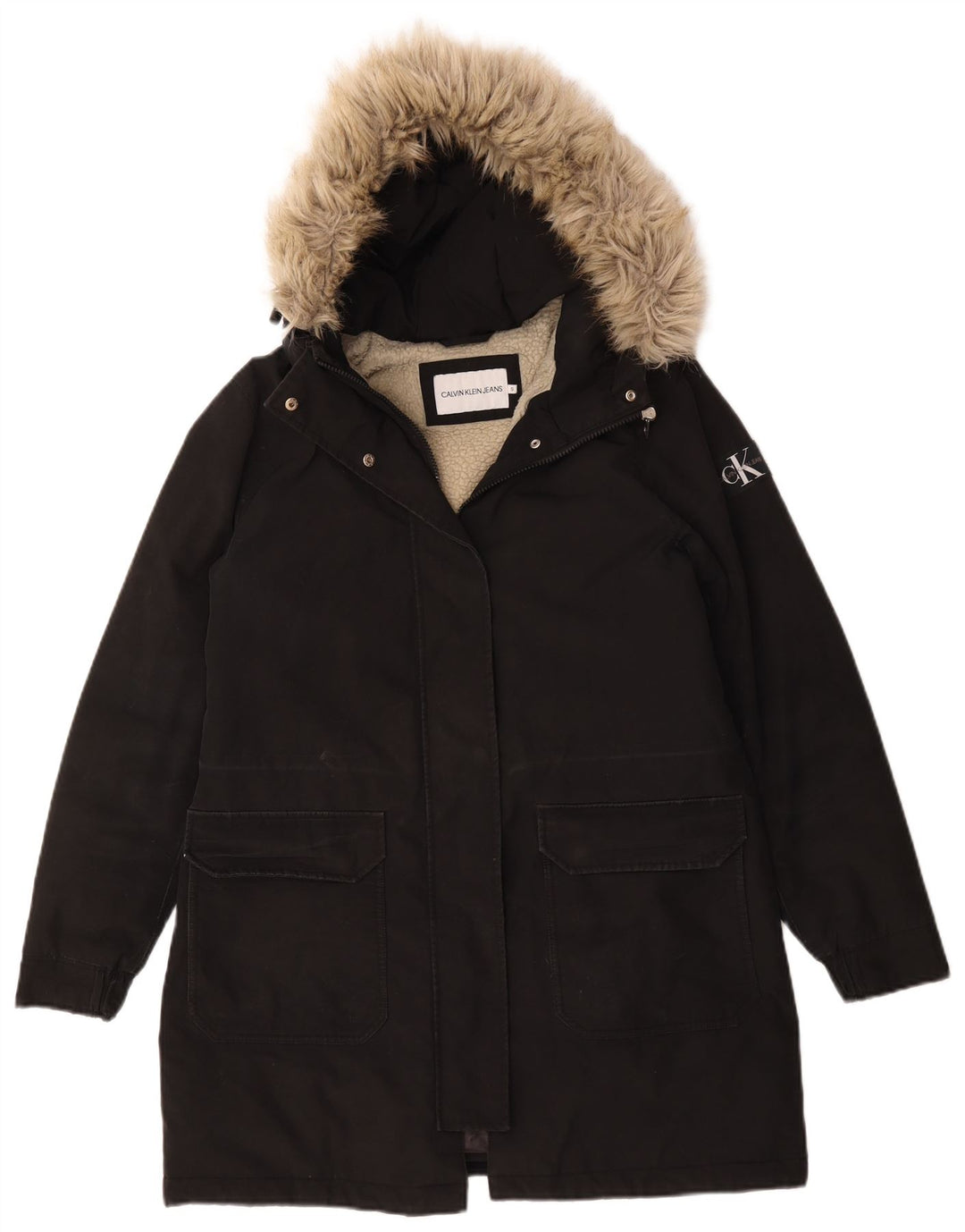 Calvin Klein Jeans Chaqueta Parka Sherpa Extragrande para Mujer UK 10 Small Black