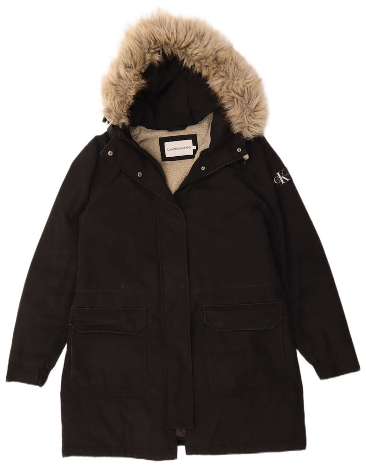 Calvin Klein Jeans Chaqueta Parka Sherpa Extragrande para Mujer UK 10 Small Black