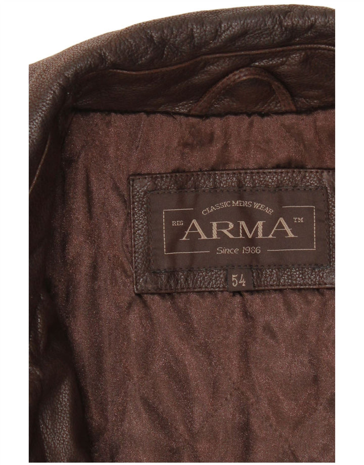ARMA Mens Leather Coat IT 54 2XL Brown Leather