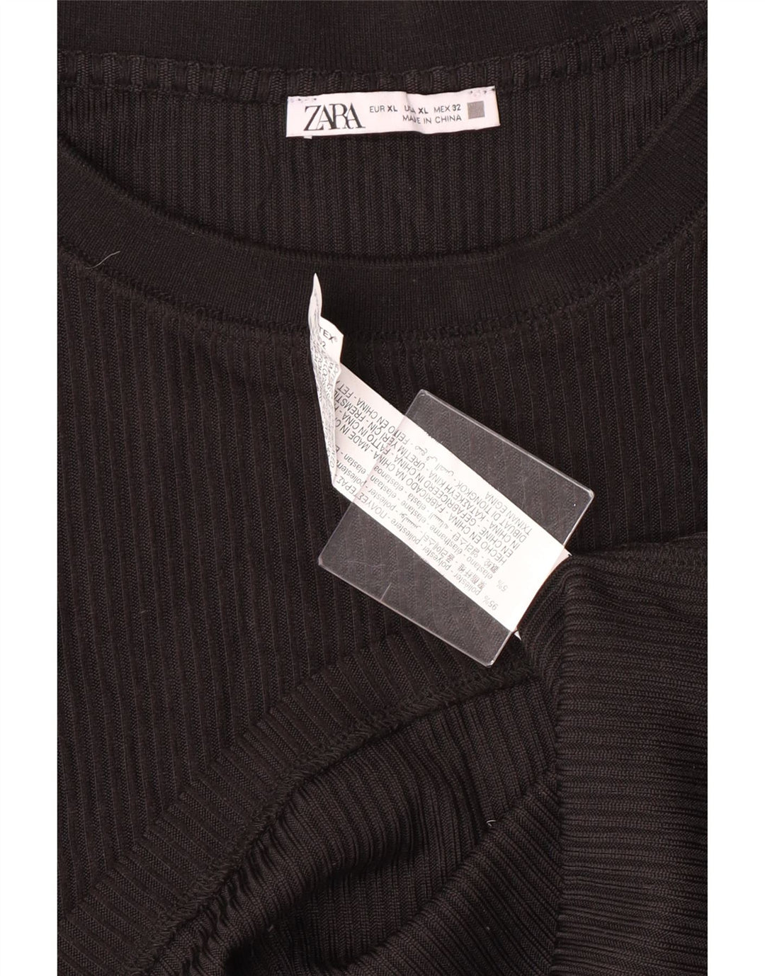 Zara Mujer Top Manga Larga ES 40 XL Negro Poliéster