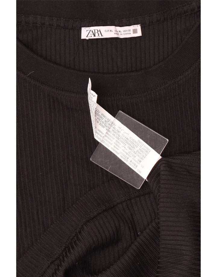 Zara Mujer Top Manga Larga ES 40 XL Negro Poliéster