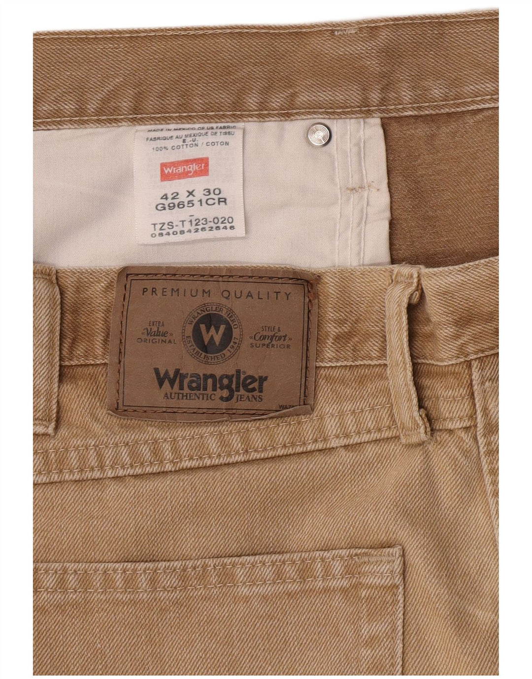 Vaqueros Wrangler Hombre Rectos W42 L30 Algodón Beige
