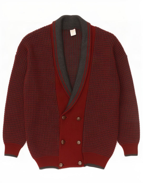 Vintage Mens Cardigan Suéter IT 48/50 Lana Media Borgoña