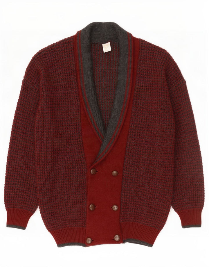 Vintage Mens Cardigan Suéter IT 48/50 Lana Media Borgoña