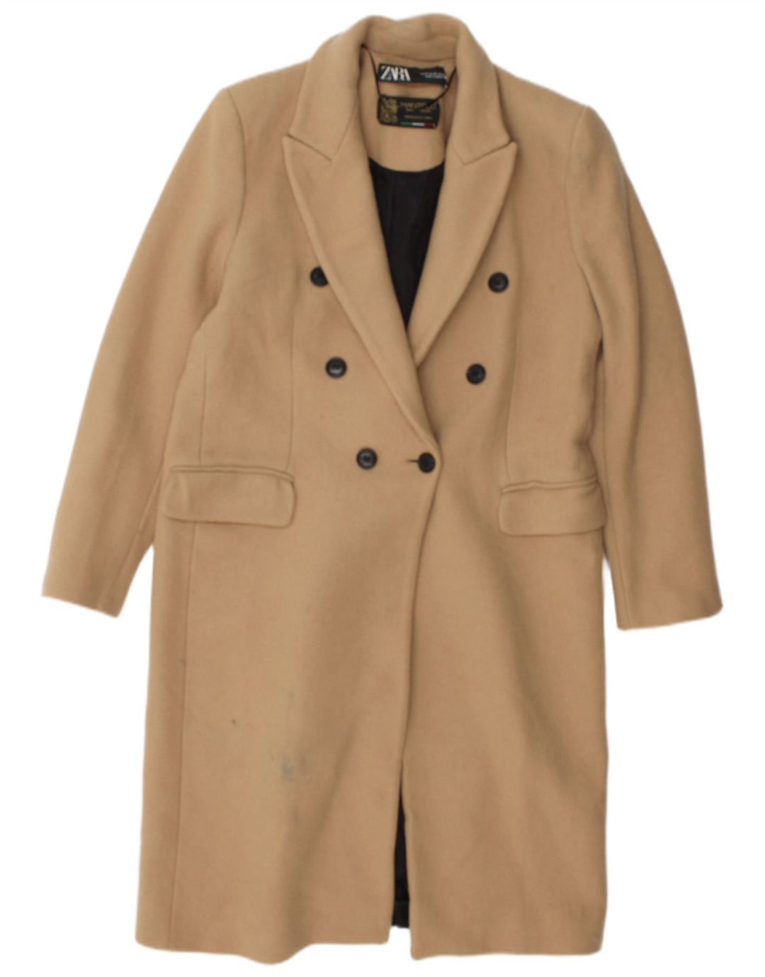 Zara Mujer Abrigo Cruzado UK 44 Poliéster Beige Medio