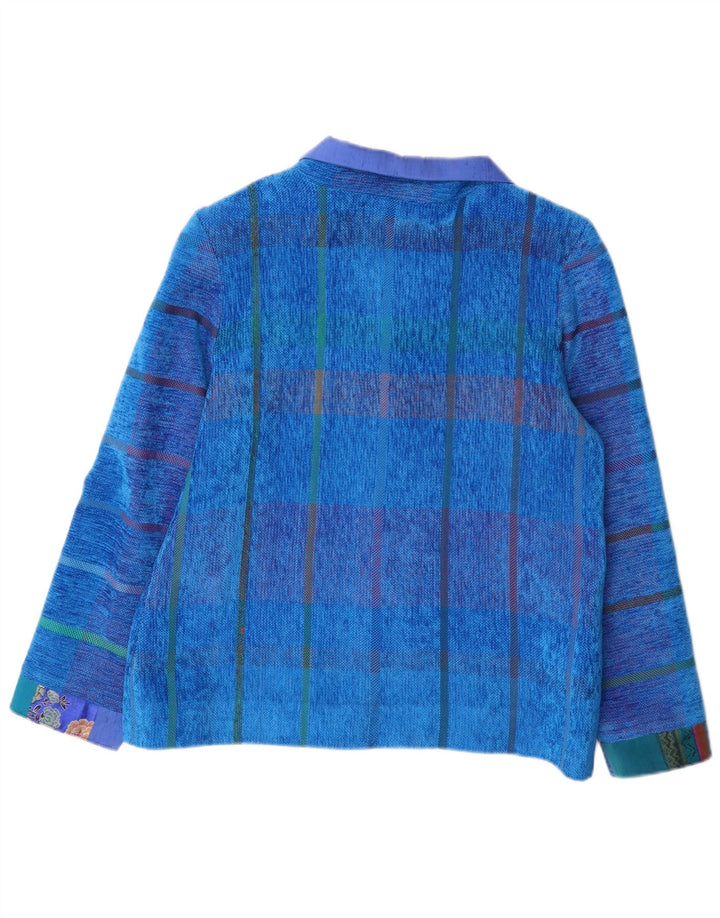 Vintage mujer 4 botones Blazer chaqueta Reino Unido 14 azul medio rayas