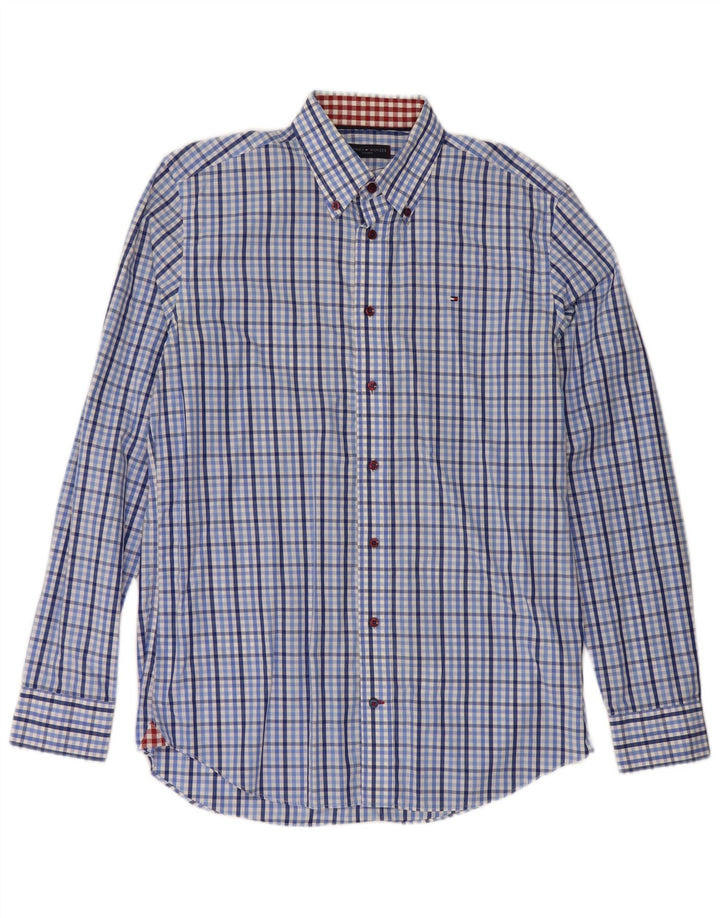 Tommy Hilfiger Camisa para hombre Talla 39 15 1/2 Algodón a cuadros azul mediano